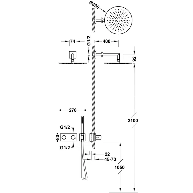 B-system 2-way concealed thermostatic shower mixer