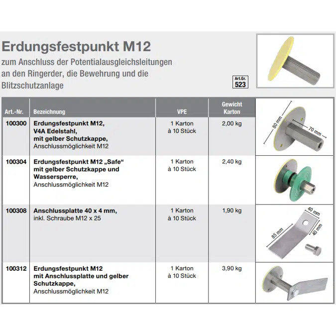 Fixed earthing terminal M12