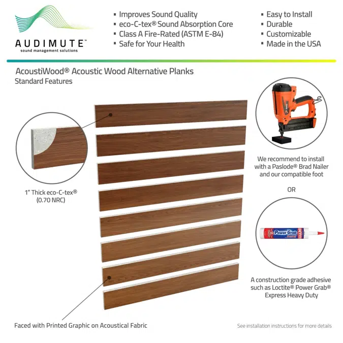 AcoustiWood® Acoustic Wood Alternative Planks (12" x 48" x 1")