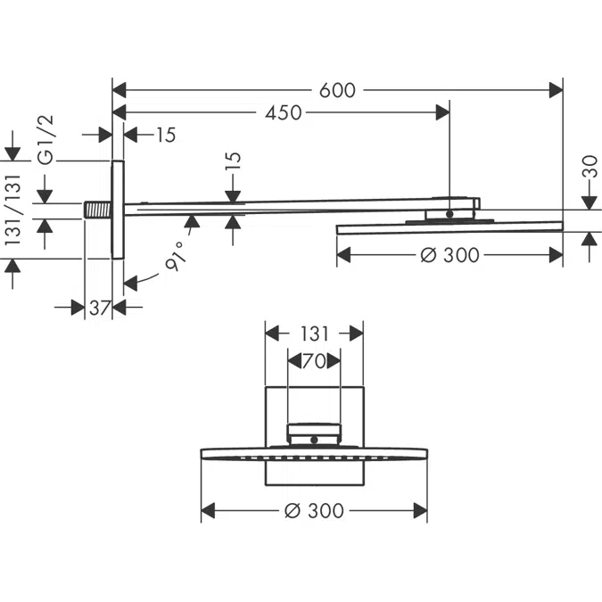 AXOR ShowerSolutions Overhead shower 300 1jet with shower arm