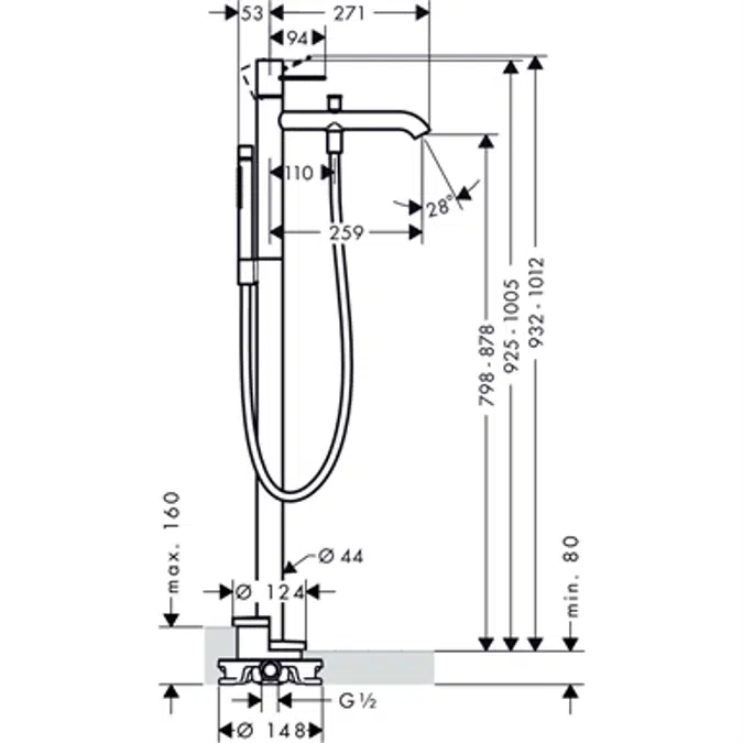 AXOR Uno Single lever bath mixer floor-standing with loop handle 38442820