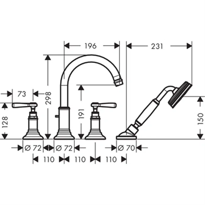 AXOR Montreux 4-hole rim mounted bath mixer with lever handles 16550820