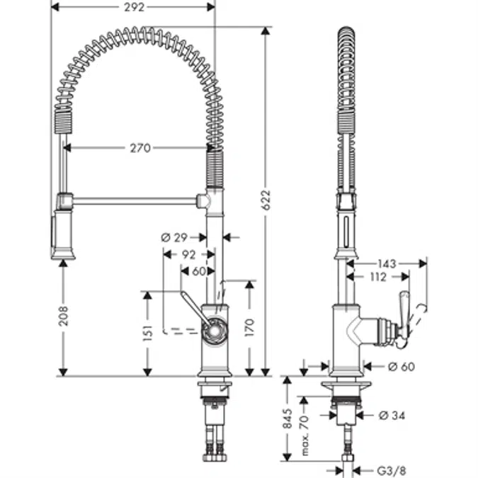 AXOR Montreux Single lever kitchen mixer 210 Semi-Pro 16582800