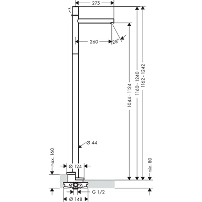 AXOR Uno Single lever basin mixer floor-standing with zero handle without waste set 45037820