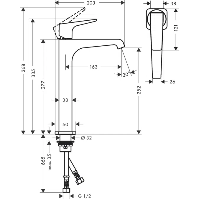 AXOR Citterio E Single lever basin mixer 250 with lever handle for wash bowls with waste set 2 ticks