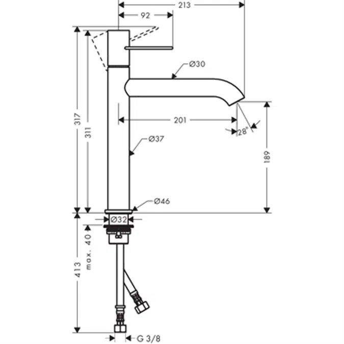AXOR Uno basin mixer 190 loop w/o rod chr.