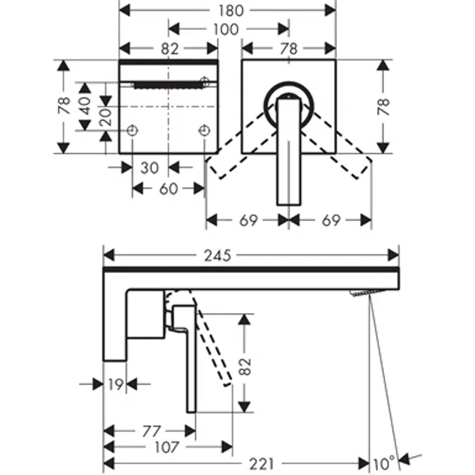 AXOR MyEdition Single lever basin mixer for concealed installation wall-mounted with spout 221 mm 47060600