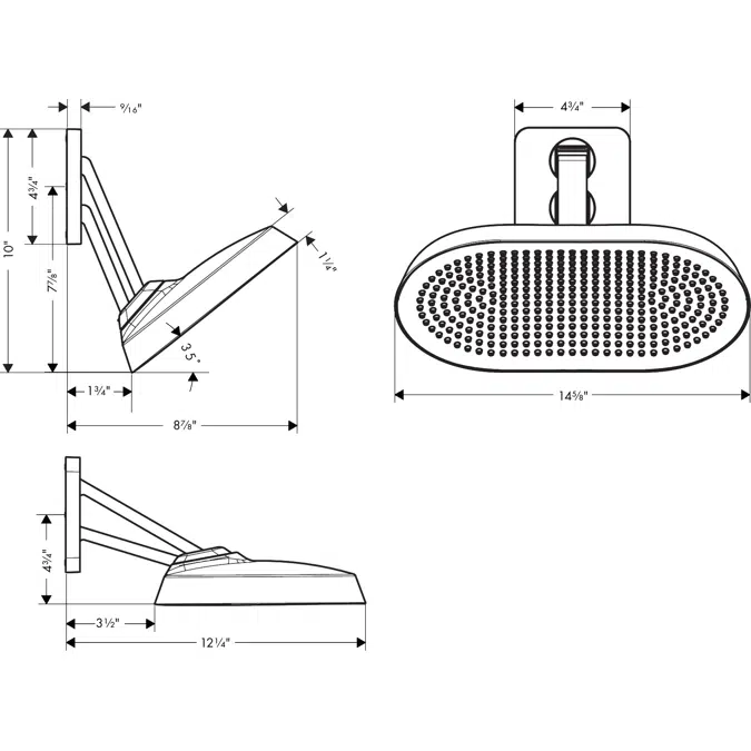 39747USA  AXOR ShowerSphere Overhead shower 370/220 2jet 1.75 GPM with adjustable shower arm