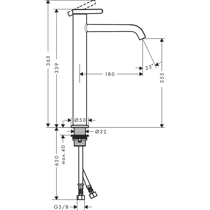48002XXX AXOR One Single lever basin mixer 260 with lever handle for wash bowls with waste set