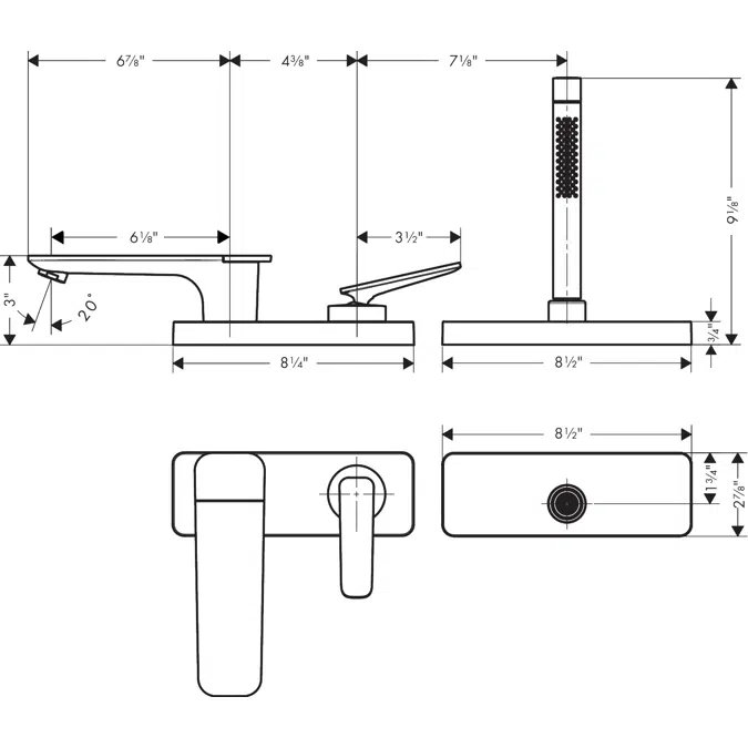 49431USA AXOR Citterio C 3-hole bath mixer with sBox - cubic cut