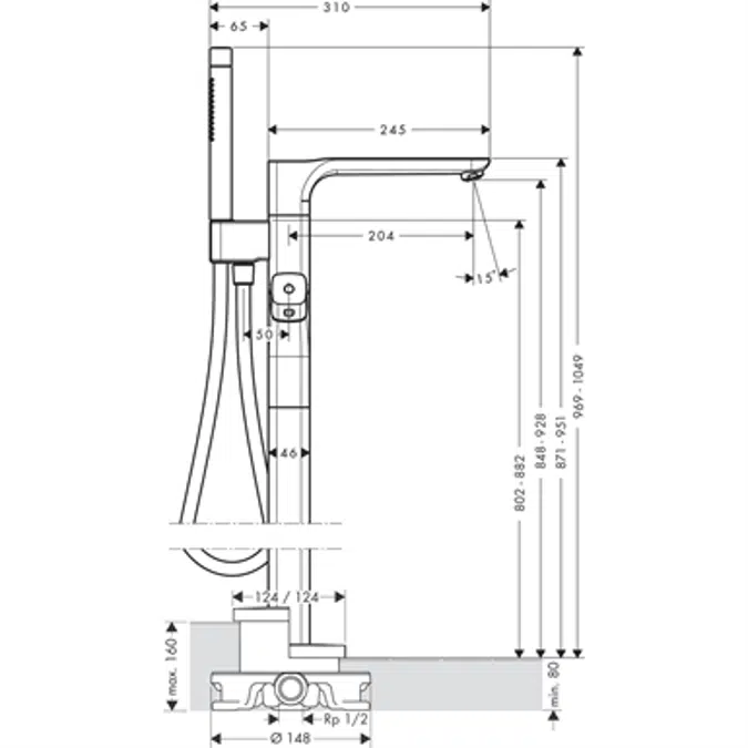 AXOR Urquiola Bath mixer floor stand.