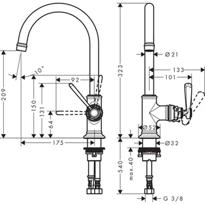 AXOR Montreux Single lever basin mixer 210 with lever handle and waste set 16518820