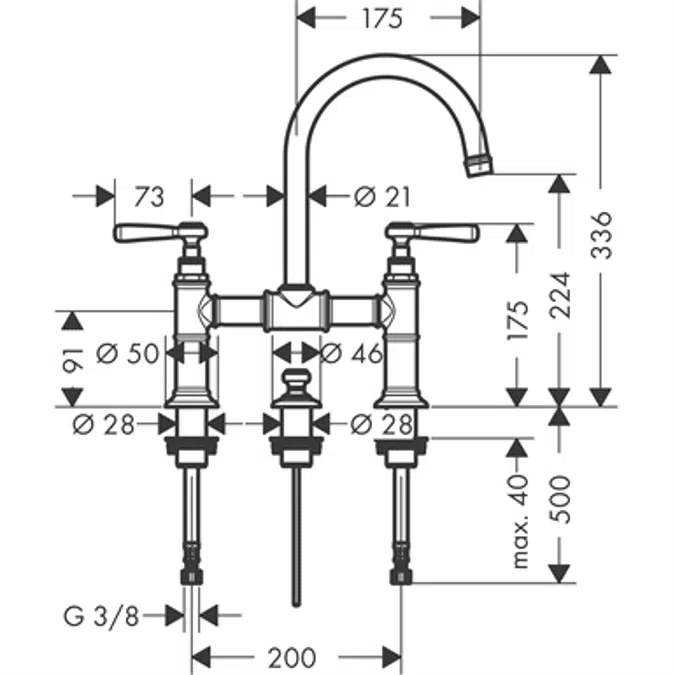 AXOR Montreux 2-hdl.basin mix.220 lev.chr.