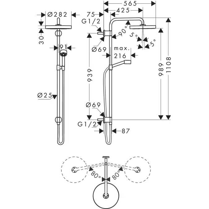 AXOR One Showerpipe 280 1jet for concealed installation