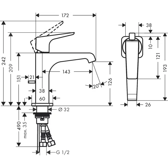 AXOR Citterio E Single lever basin mixer 130 with lever handle and pop-up waste set 2 ticks