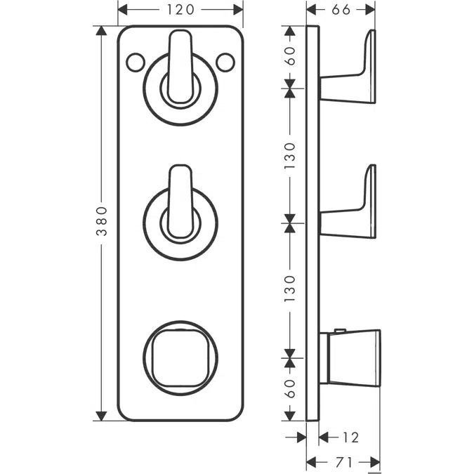 49701XXX AXOR Citterio C Thermostatic module 380/120 for concealed installation with plate for 2 functions - cubic cut
