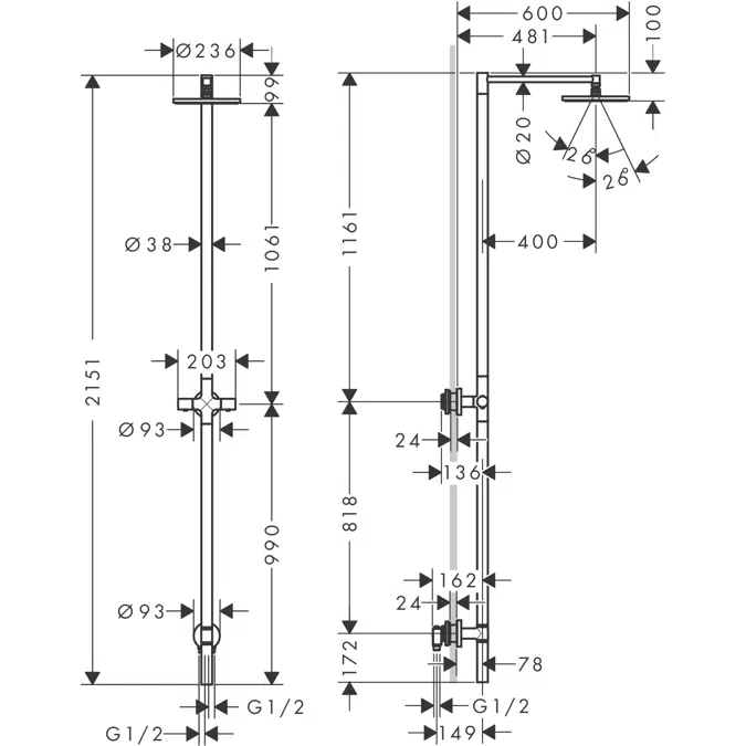 AXOR Starck Nature shower column with overhead shower 240 1jet without hand shower