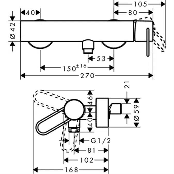 AXOR Uno Single lever shower mixer for exposed installation with loop handle 38621820