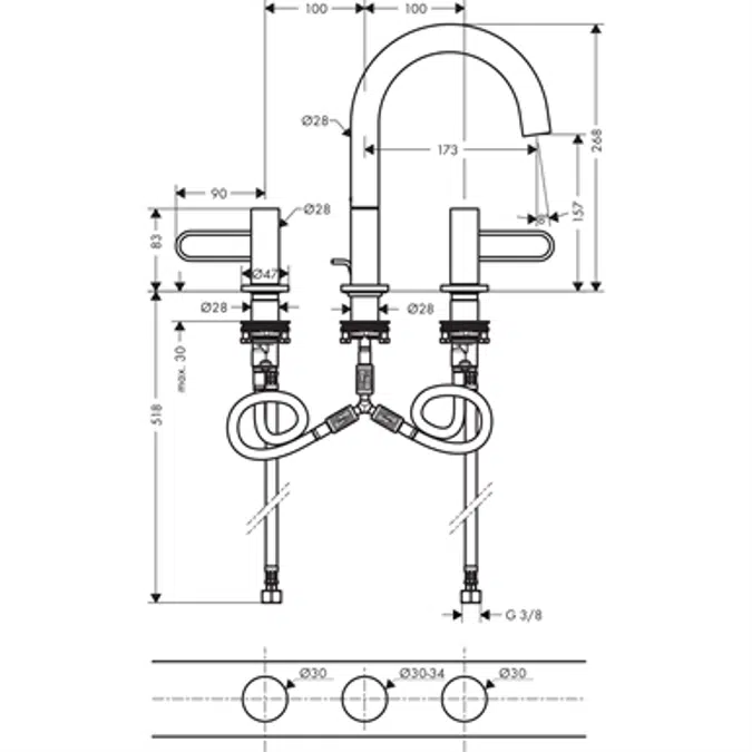 AXOR Uno 3-h.basin mix.200 loop chr.