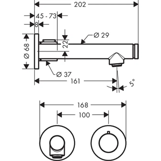 AXOR Uno Basin mixer for concealed installation wall-mounted Select with spout 158 mm 45112820