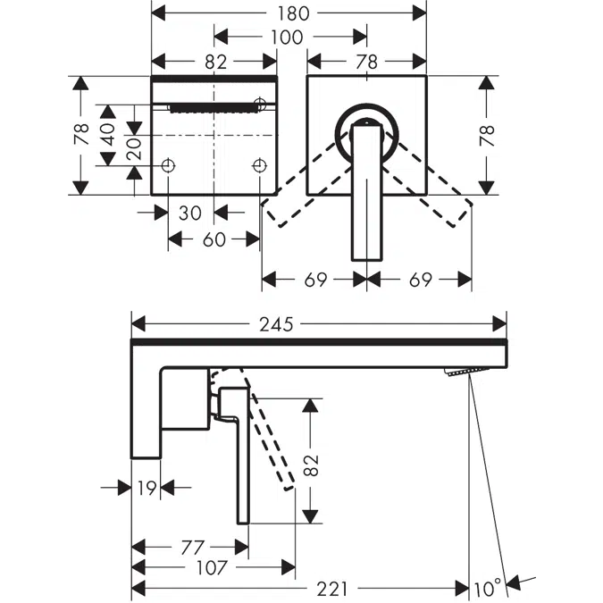 AXOR MyEdition Single lever basin mixer for concealed installation wall-mounted with spout 221 mm