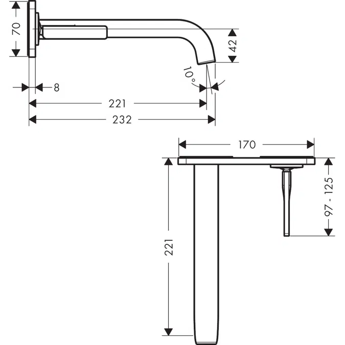 AXOR Citterio E Single lever basin mixer for concealed installation wall-mounted with spout 221 mm and plate 2 ticks