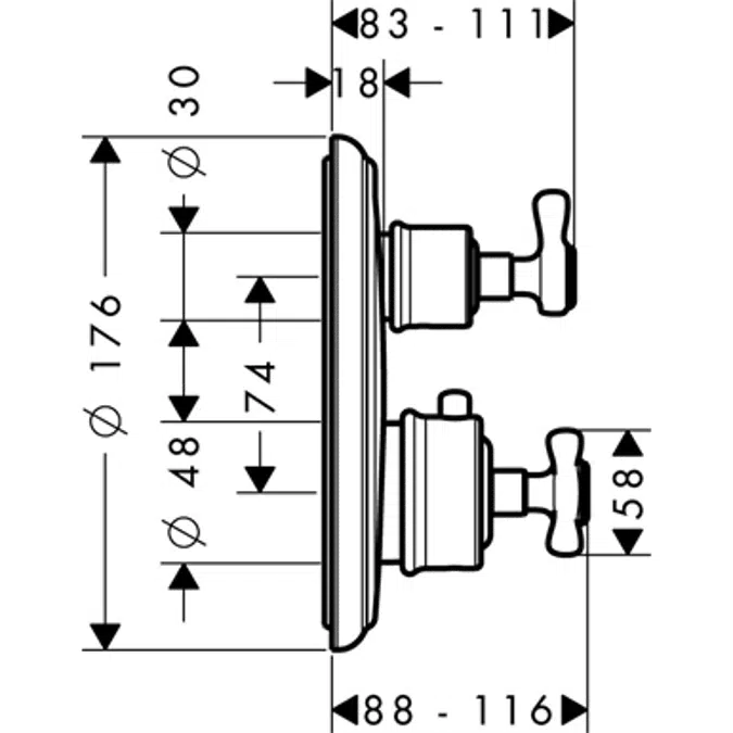 AXOR Montreux Thermostat Unterputz mit Kreuzgriff und Ab- und Umstellventil 16820000