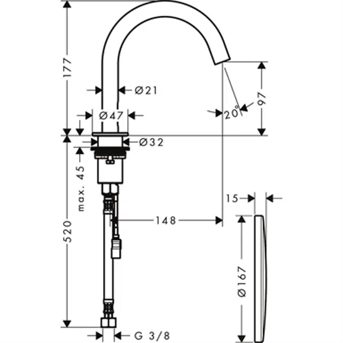 AXOR Uno Elektronik-Waschtischmischer mit Temperaturvoreinstellung Netzanschluss 230 V 38010000