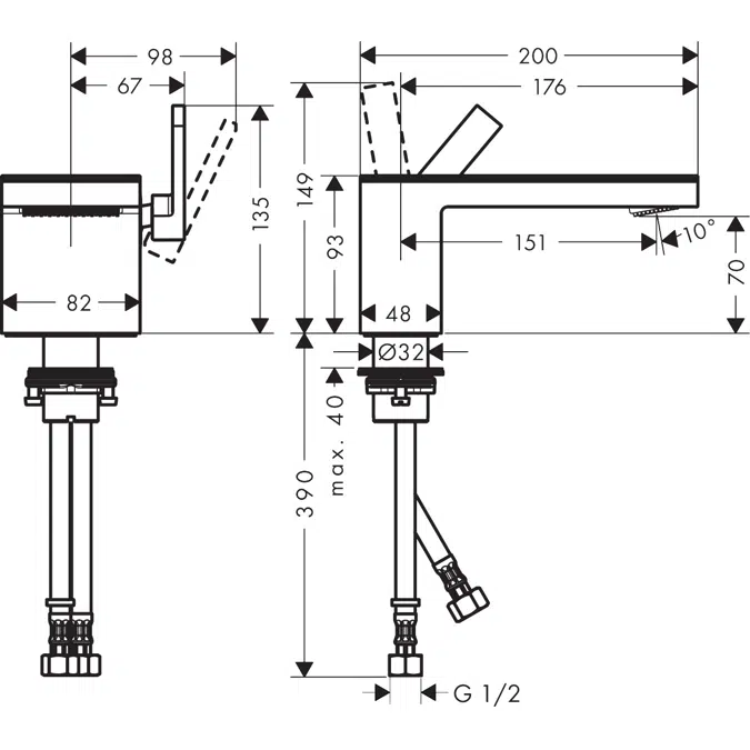 AXOR MyEdition Single lever basin mixer 70 with push-open waste set without plate 2 ticks