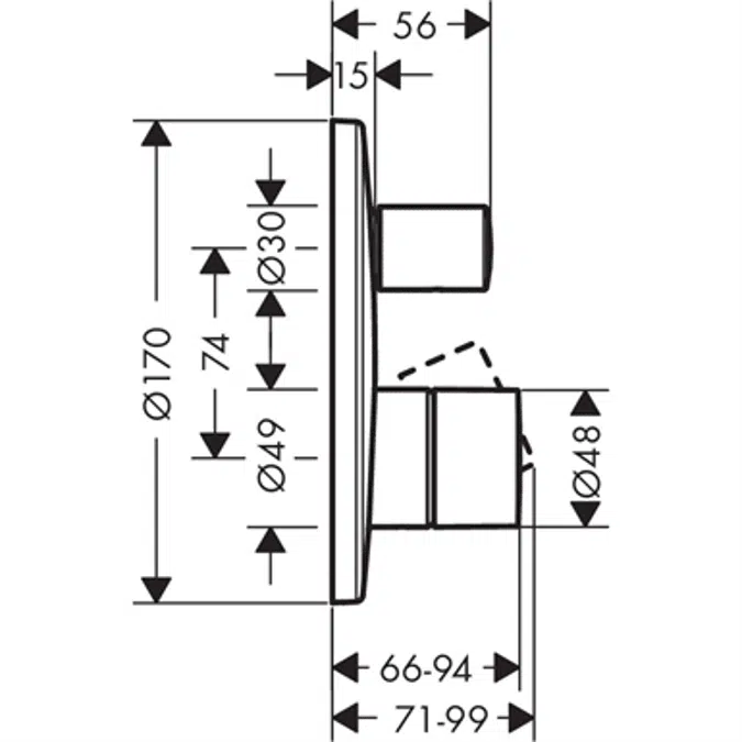 AXOR Uno Single lever bath mixer for concealed installation with zero handle 45405820
