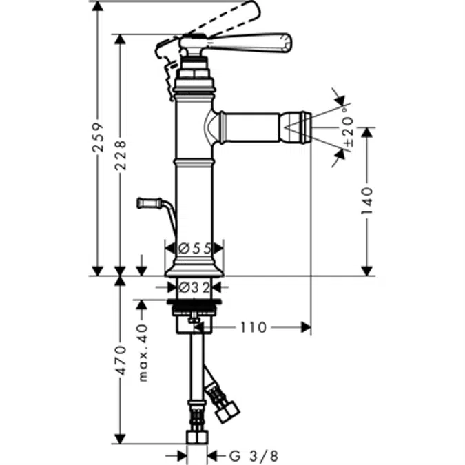 AXOR Montreux Single lever bidet mixer with lever handle and pop-up waste set 16526820