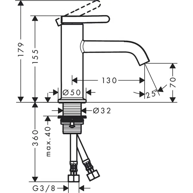 AXOR One Single lever basin mixer 70 with lever handle and waste set