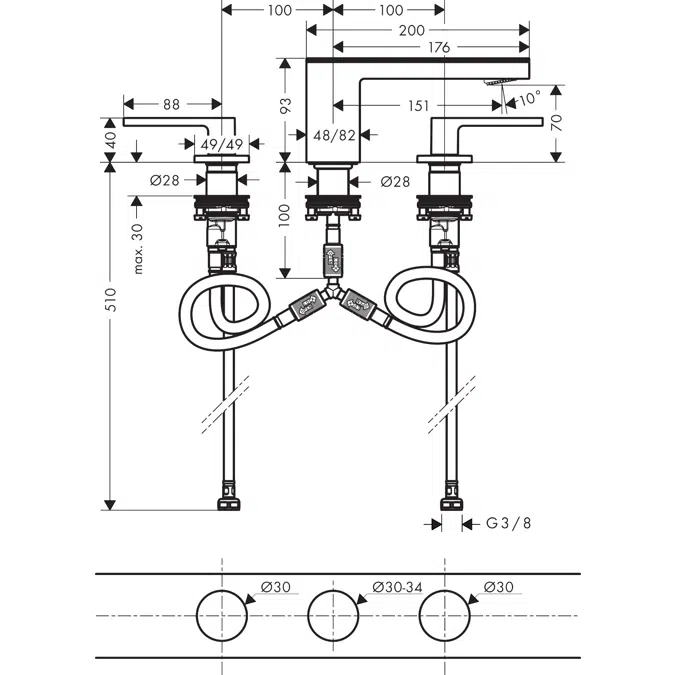 AXOR MyEdition 3-hole basin mixer 70 with push-open waste set