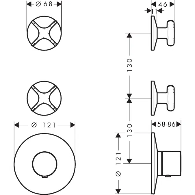48712XXX AXOR One Thermostatic module for concealed installation for 2 functions with cross handle
