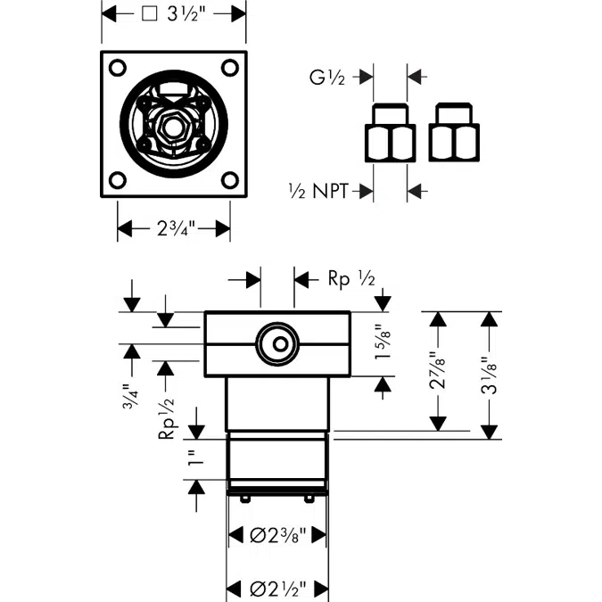 39766USA AXOR ShowerSphere Basic set for overhead shower 2jet with ceiling connector