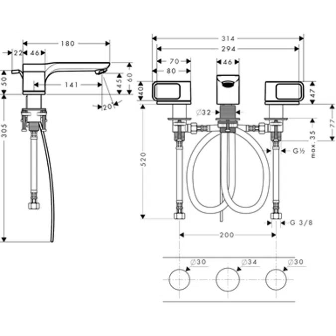 AXOR Urquiola 3-h.bas.mixer 50 w.escutch.