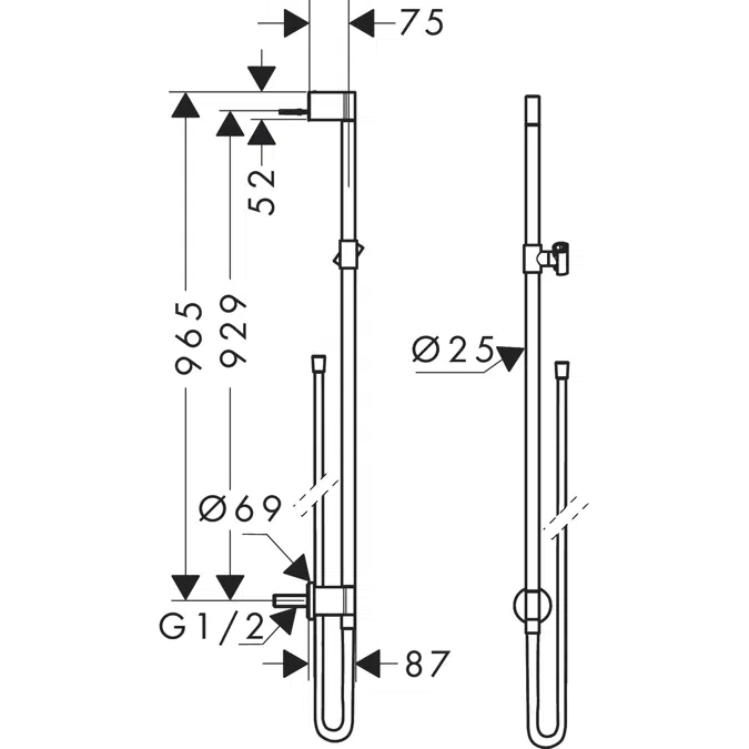 AXOR One Shower bar with wall connection and shower hose 1.60 m