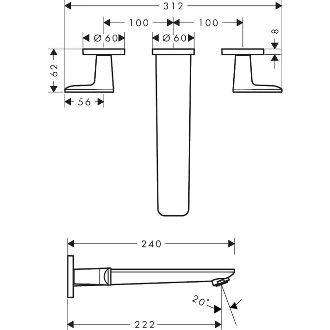 49482XXX AXOR Citterio C 3-hole bath mixer for concealed installation wall-mounted