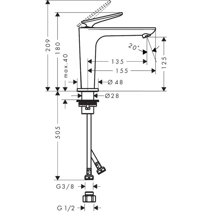 49043SGP AXOR Citterio C Single lever basin mixer 125 with CoolStart and push-open waste set - cubic cut 3 ticks