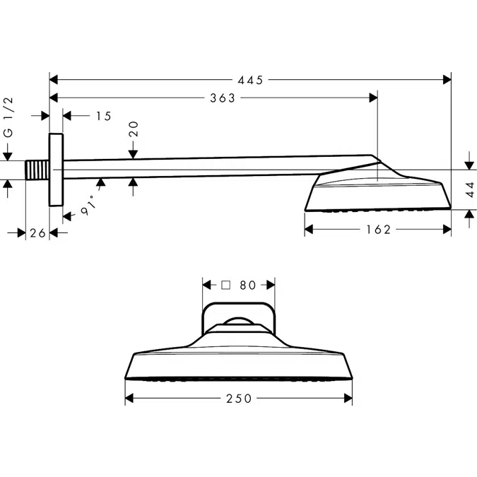 39770XXX AXOR ShowerSphere Overhead shower 250/160 1jet EcoSmart+ with shower arm