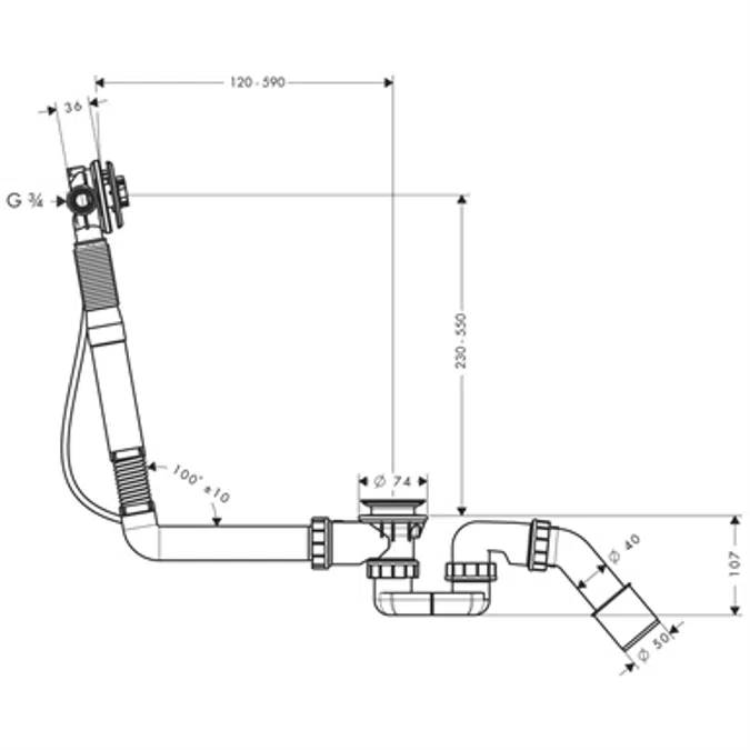 AXOR Basic set bath filler, waste and overflow set for special bath tubs