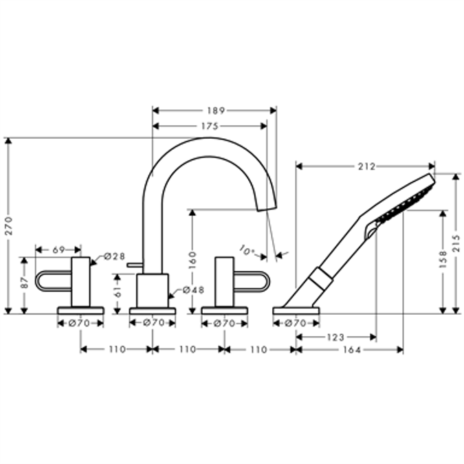 AXOR Uno 4-hole rim mounted bath mixer with loop handles 38445820