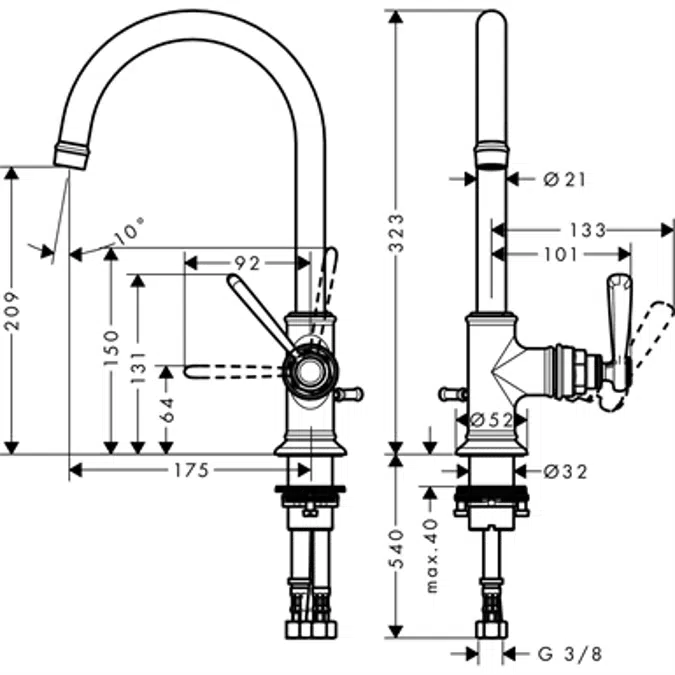 AXOR Montreux Single lever basin mixer 210 with lever handle and pop-up waste set 16517820