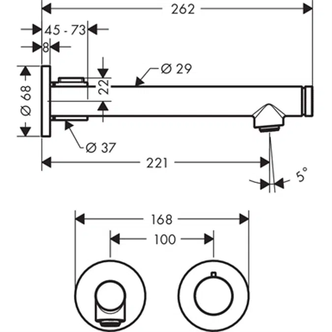 AXOR Uno Basin mixer for concealed installation wall-mounted Select with spout 221 mm 45113820