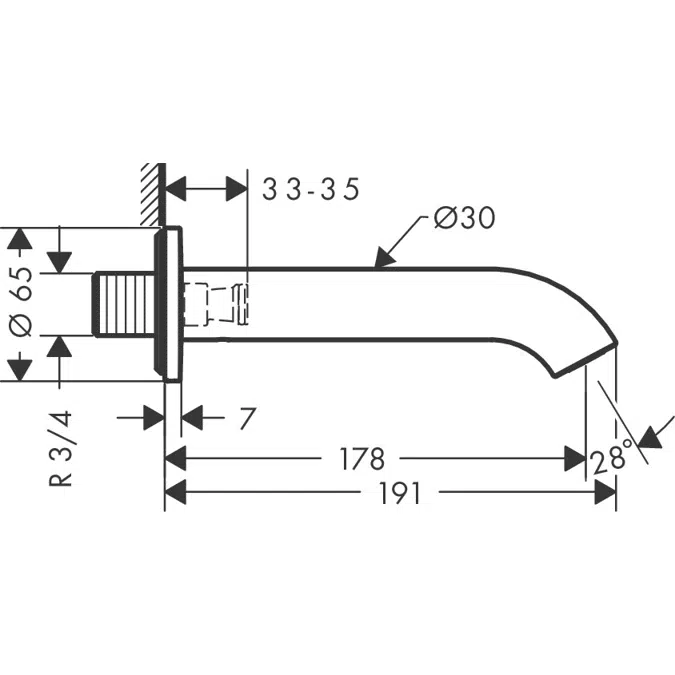 AXOR Uno Wanneneinlauf gebogen 38411XXX