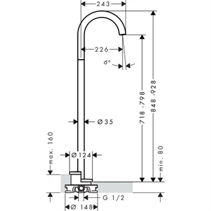 AXOR Uno bath spout free stand.curved chr.