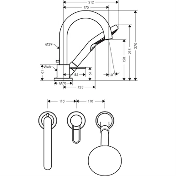 AXOR Uno 3-h.bath mixer loop chrome