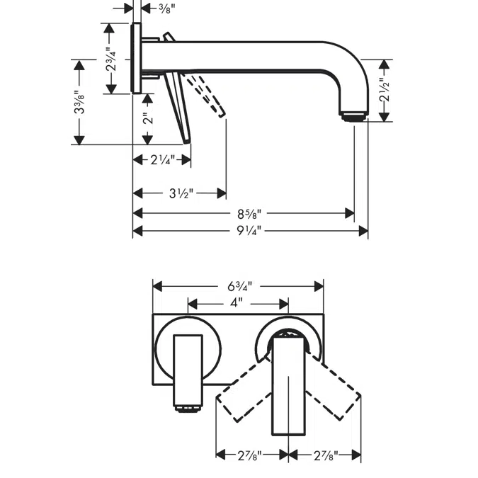 AXOR Citterio Single lever basin mixer for concealed installation wall-mounted with lever handle, spout 220 mm and plate - rhombic cut