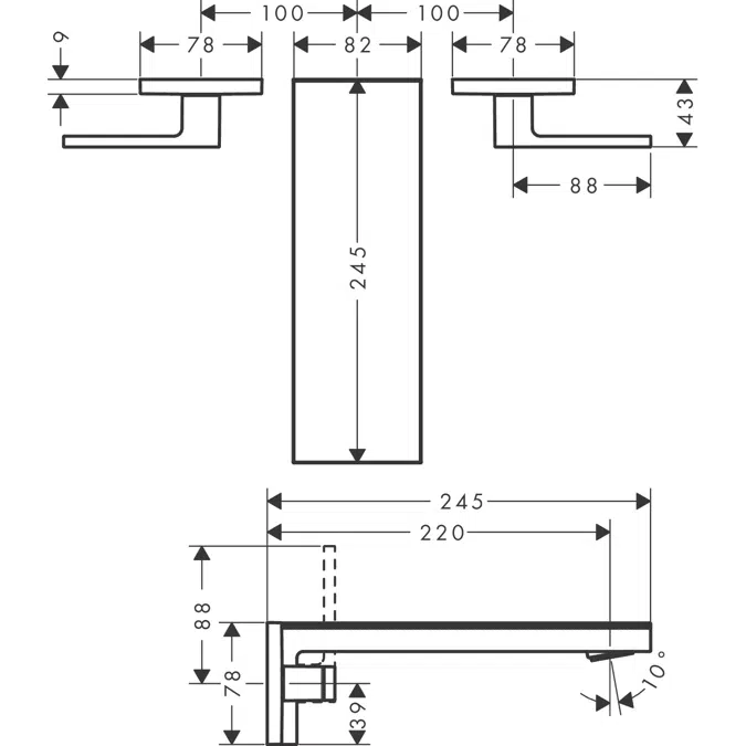 AXOR MyEdition 3-hole basin mixer for concealed installation wall-mounted with spout 221 mm