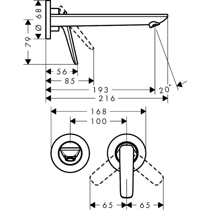 49111CHN AXOR Citterio C Single lever basin mixer for concealed installation wall-mounted with spout 195 mm - cubic cut